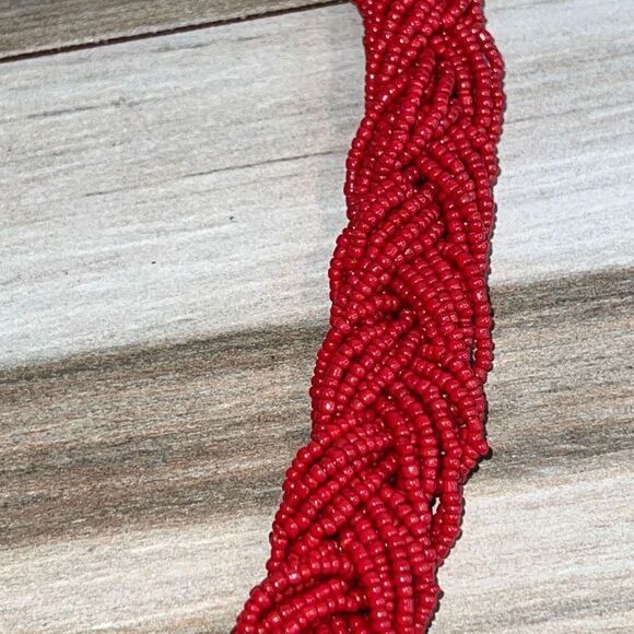 Ethnic Multistrand Red Bead Necklace With Wood Hook Closure - Picture 6 of 8